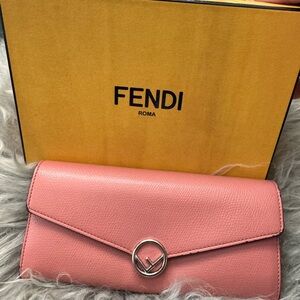 FENDI F Is Long Wallet pink beige leather